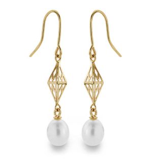 18K PENDIENTES PERLA GANCHO. 40X7 MM