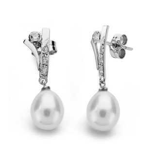 18K PENDIENTES ORO BLANCO PERLA 23X7 MM