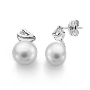 18K PENDIENTES ORO BLANCO PERLA CIRCONITA 11X7 MM