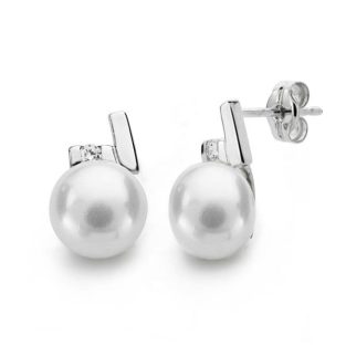 18K PENDIENTES ORO BLANCO PERLA CIRCONITA 12X8 MM