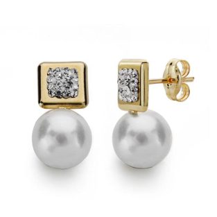 9K PENDIENTES ORO AMARILLO PERLA CULTIVADA 7.5-8 MM TOTAL 14X8 MM PRESION