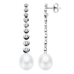 18K PENDIENTES ORO BLANCO PERLA 40X8 MM