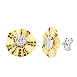 9K PENDIENTES ORO BICOLOR CALADOS CIRCONITAS 10 MM