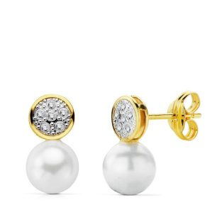 18K PENDIENTES COMUNION CIRCONITA PERLA 12X6 MM