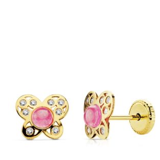 9K PENDENTES MARIPOSA PIEDRA ROSA ROSCA