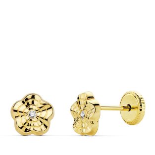 18K PENDIENTES ORO AMARILLO FLOR ONDAS 6X6 MM