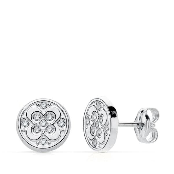 18K PENDIENTES ORO BLANCO CIRCONITAS REDONDOS 8 MM