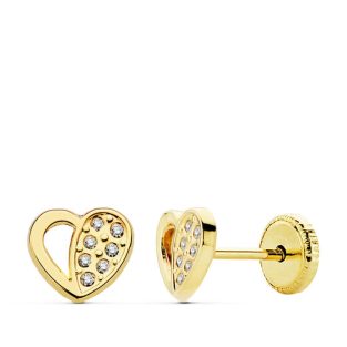 18K PENDIENTES ORO AMARILLO CORAZON CIRCONITAS 7X6 MM