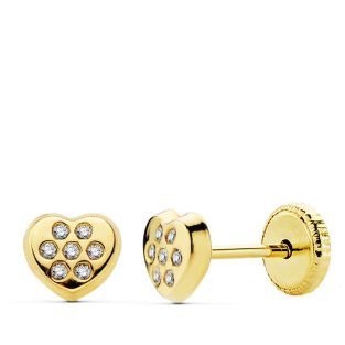 18K PENDIENTES ORO AMARILLO CORAZON CIRCONITAS 5X5.5 MM