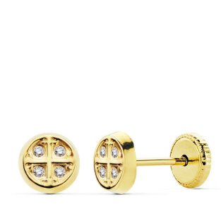 18K PENDIENTES ORO AMARILLO CIRCONITAS ROSCA 5.5 MM