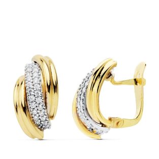 18K PENDIENTES ORO BICOLOR BANDAS 16X9 MM