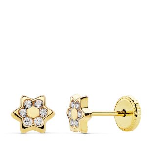 18K PENDIENTES ORO AMARILLO ESTRELLA 5 MM CIRCONITAS