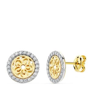 18K PENDIENTES ORO BICOLOR NACAR FLOR 9 MM
