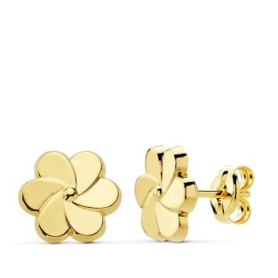 18K PENDIENTES ORO AMARILLO FLOR PETALOS 8X8 MM