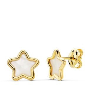 18K PENDIENTES ORO AMARILLO ESTRELLA NACAR 8X8 MM