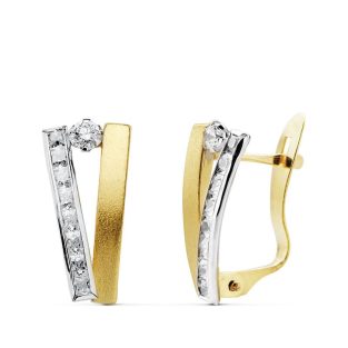 18K PENDIENTES ORO BICOLOR BANDAS 13X6 MM