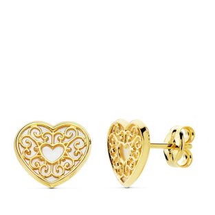 18K PENDIENTES ORO AMARILLO CORAZON NACAR 9X8 MM