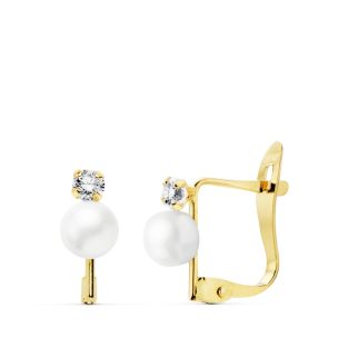 18K PENDIENTES CIRCONITAS 2.5 MM PERLA 4.5 MM