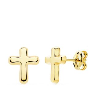 18K PENDIENTES CRUZ LISA 9X8 MM