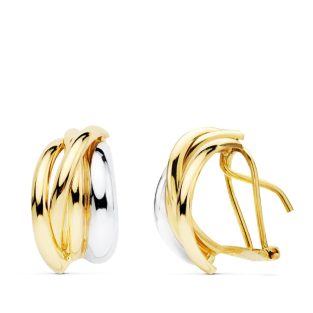 18K PENDIENTES ORO BICOLOR BANDAS 14X8 MM
