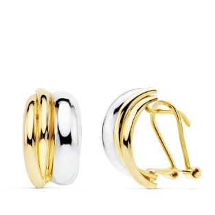 18K PENDIENTES ORO BICOLOR BANDAS 14X8 MM