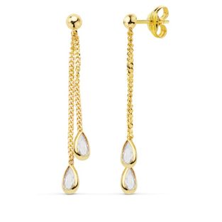 18K PENDIENTES DOBLE CADENITA 34 MM