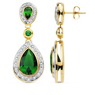 18K PENDIENTES ORO BICOLOR PIEDRAS 34X13 MM