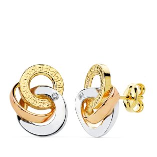 18K PENDIENTES TRICOLOR CIRCULOS 14X10 MM
