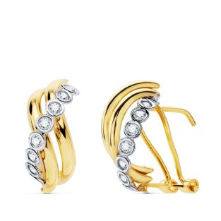 18K PENDIENTES ORO BICOLOR BANDAS 16X8 MM