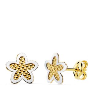 18K PENDIENTES ORO BICOLOR FLOR 7.5X7.5 MM
