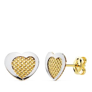18K PENDIENTES ORO BICOLOR CORAZON 9X7 MM