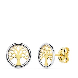 18K PENDIENTES ORO BICOLOR ARBOL DE LA VIDA 8 MM