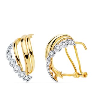 18K PENDIENTES ORO BICOLOR BANDAS 18X10 MM