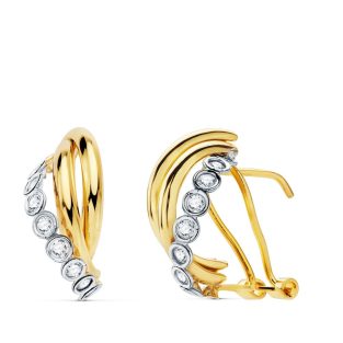 18K PENDIENTES ORO BICOLOR BANDAS 17X8 MM