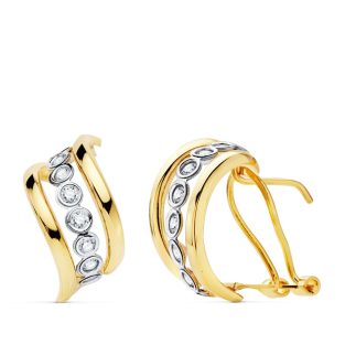 18K PENDIENTES ORO BICOLOR BANDAS 17X8 MM