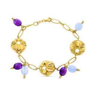 18K PULSERA ORO AMARILLO ESLABONES CON MOTIVOS. ANCHO 16 MM LARGO 19 CM