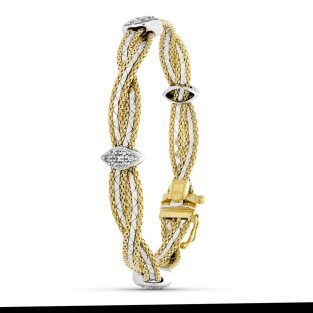 18K PULSERA ORO BICOLOR HOJAS Y CIRCONITAS