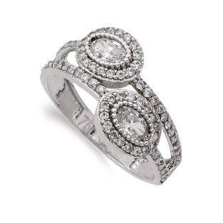 18K SORTIJA ORO BLANCO CON OVALES Y CIRCONITAS