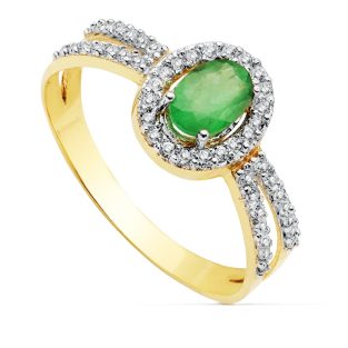 18K SORTIJA BICOLOR ESMERALDA 6X4 MM