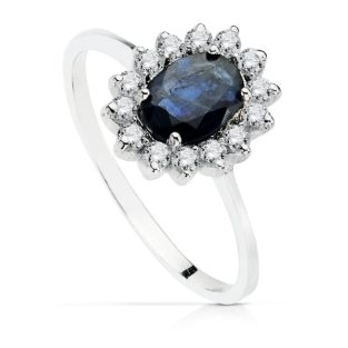 18K SORTIJA PIEDRA FINA ZAFIRO CIRCONITAS 5X7 MM