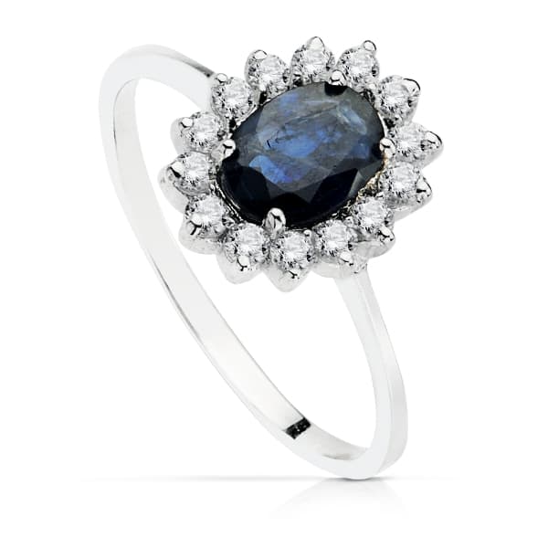 18K SORTIJA PIEDRA FINA ZAFIRO CIRCONITAS 5X7 MM