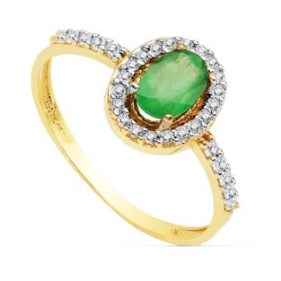 18K SORTIJA BICOLOR ESMERALDA 6X4 MM