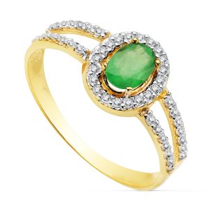 18K SORTIJA ORO BICOLOR ESMERALDA 6X4 MM