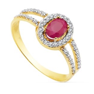 18K SORTIJA BICOLOR RUBI. 6X4 MM