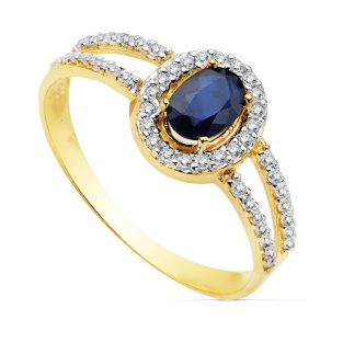 18K SORTIJA ORO BICOLOR ZAFIRO 6X4 MM