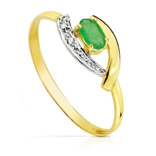 18K SORTIJA BICOLOR ESMERALDA 5X3 MM