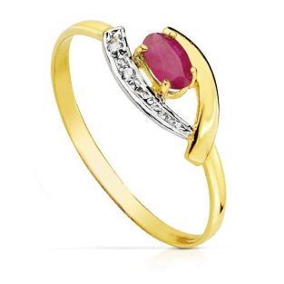 18K SORTIJA ORO BICOLOR RUBI 5X3 MM