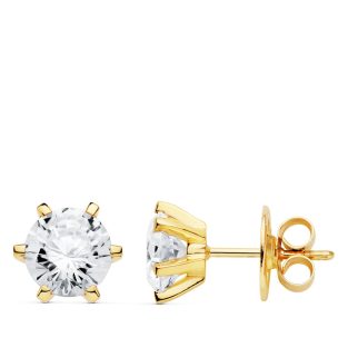 18K PENDIENTES 6 GARRAS CIRCONITA 8X8 MM