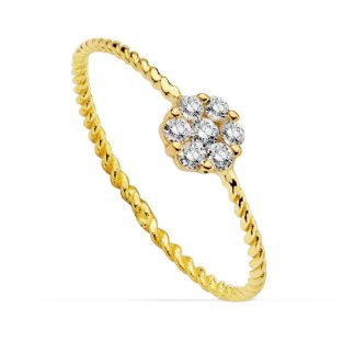 18K SORTIJA CIRCONITAS ARO RIZADO 1 MM