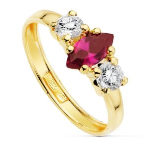 18K SORTIJA PIEDRA MARQUIS ROJA 8X4 MM CIRCON